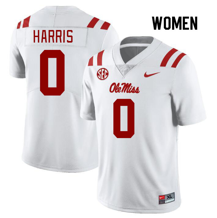 Women #0 Joshua Harris Ole Miss Rebels College Football Jerseys Stitched Sale-White